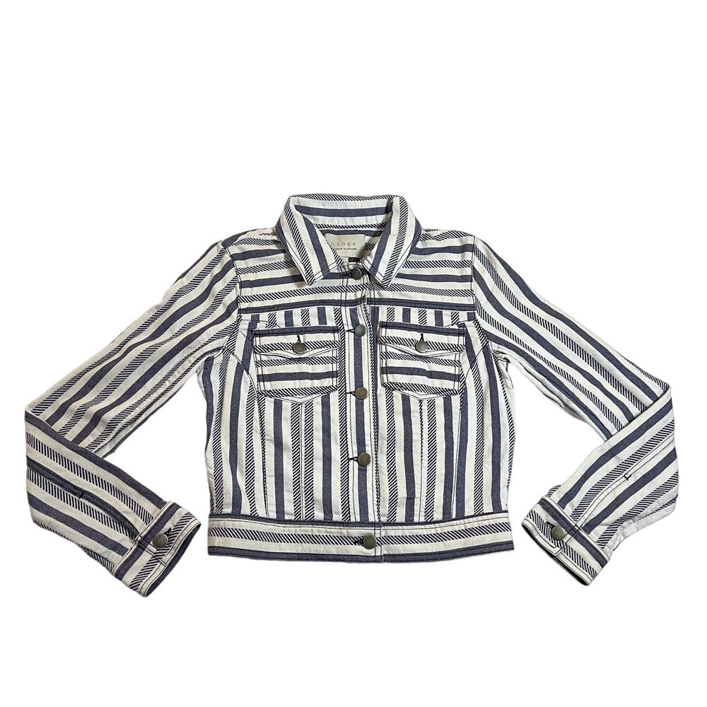 Hinge Stripe Crop Soft Fabric Denim Jacket Size S Cotton Coastal Nautical Casual